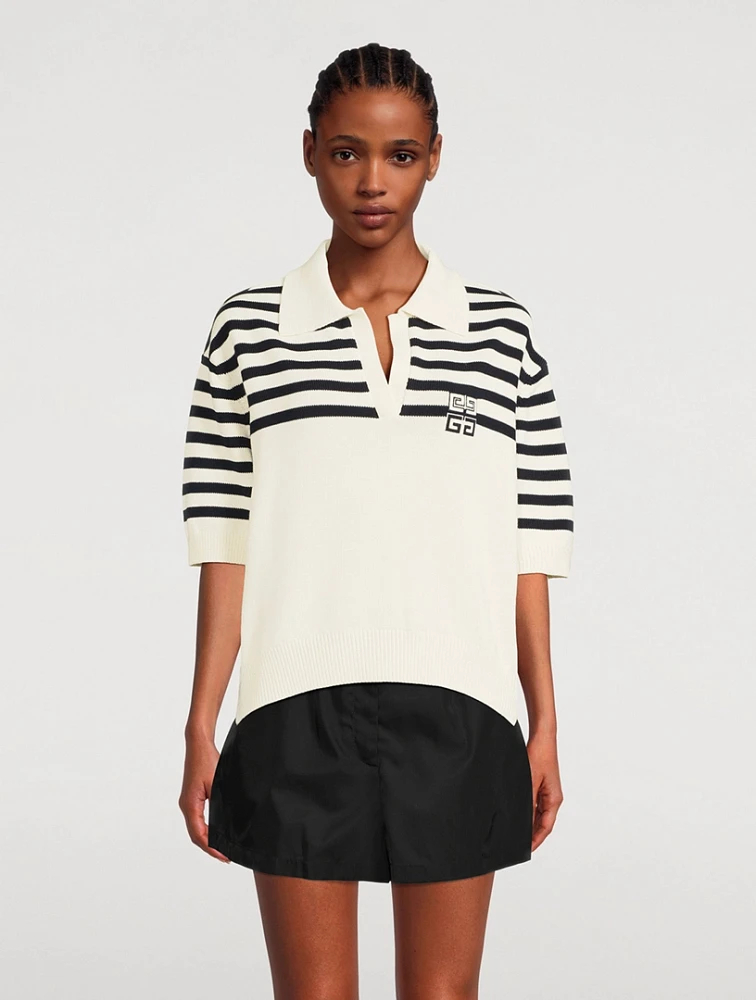 Stripe Jacquard Polo Sweater