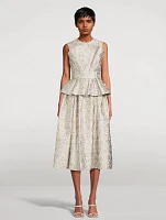 Metallic Cloqué Peplum Midi Dress