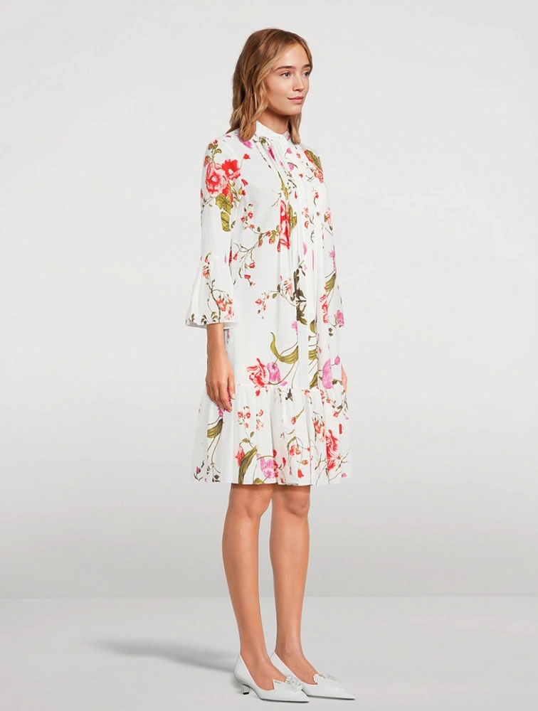 Seersucker Shirt Dress Floral Print