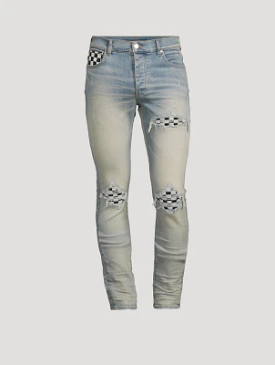 MX1 Racing Skinny Jeans With Checkered Patches