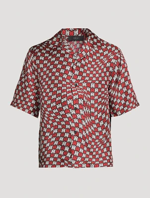 Silk Bowling Shirt Wavy Logo Print