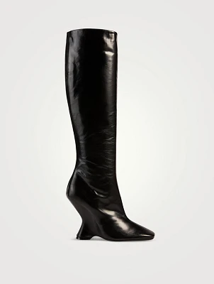 Leather Wedge Knee-High Boots