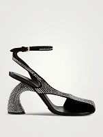 Curved-Heel Asymmetric Embellished Suede Sandals