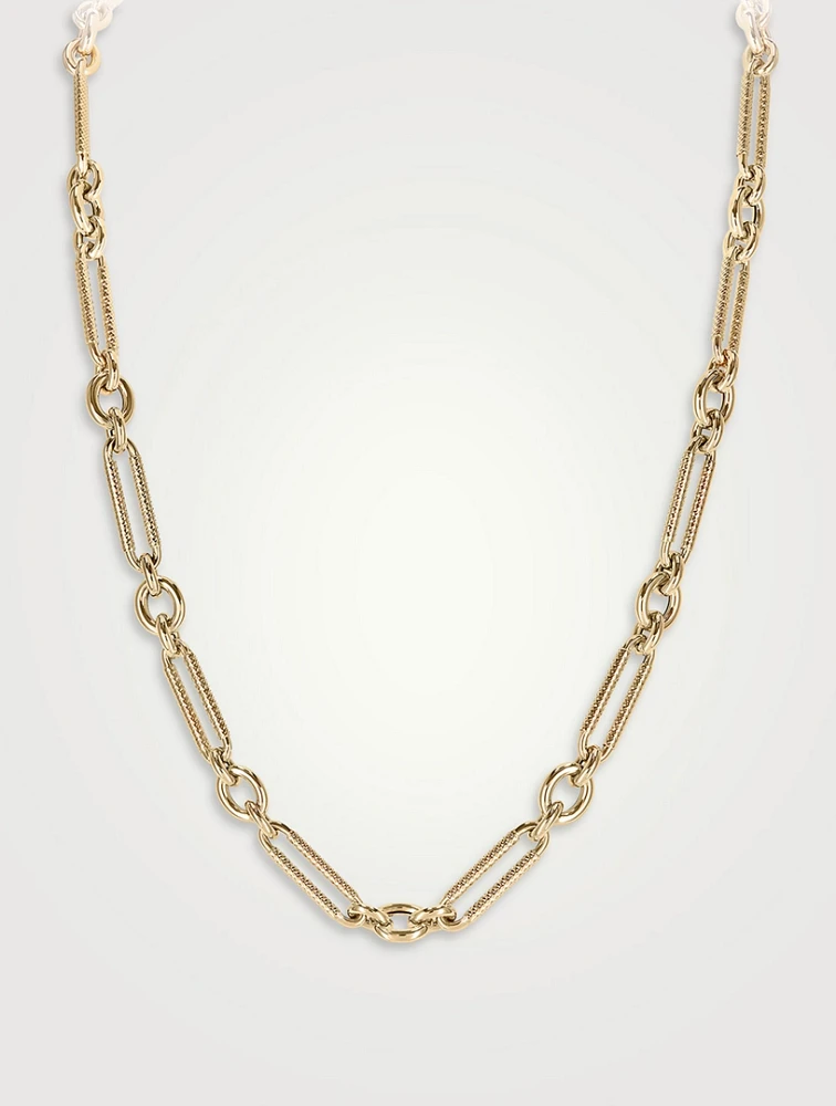 Miuccia 14K Gold Guilloche Long Chain Necklace