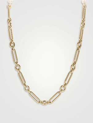 Miuccia 14K Gold Guilloche Long Chain Necklace
