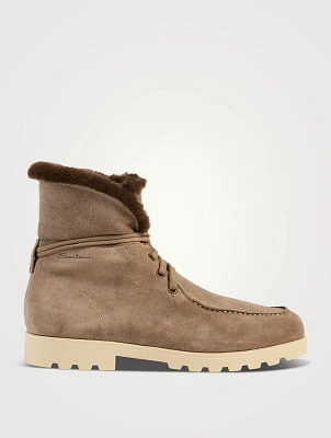 Shearling-Trimmed Suede Ankle Boots