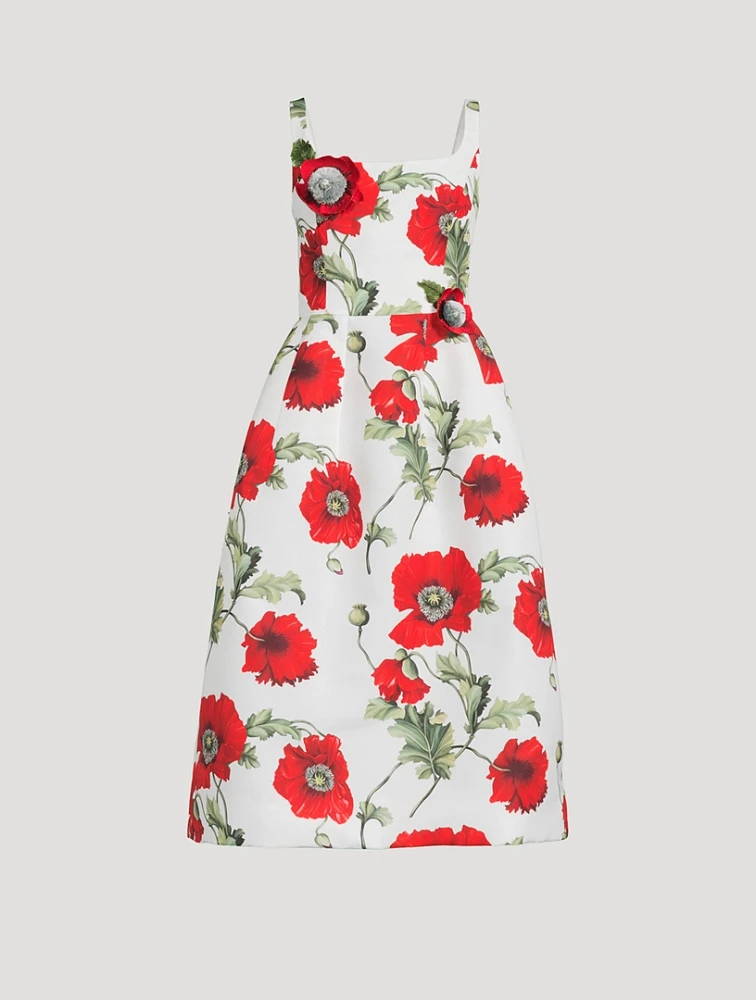 Faille Midi Dress Poppy Print