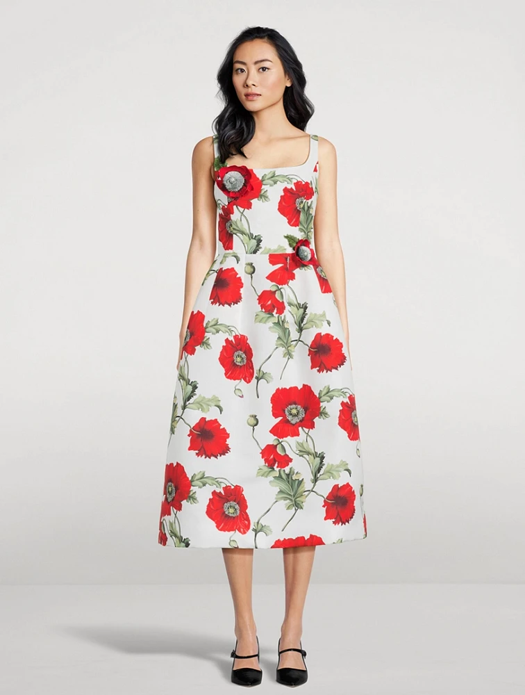 Faille Midi Dress Poppy Print