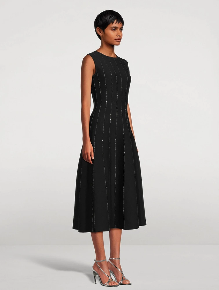 Sequin-Embroidered Knit Midi Dress