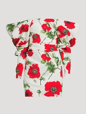 Off-The-Shoulder Cloqué Mini Dress Poppy Print