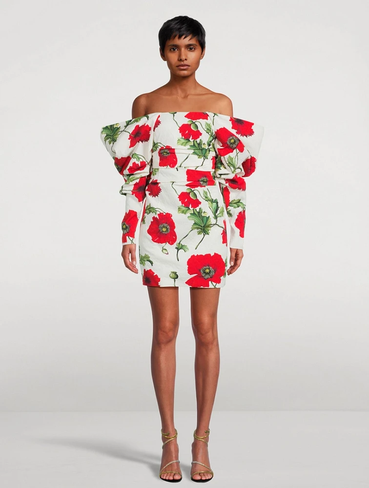 Off-The-Shoulder Cloqué Mini Dress Poppy Print