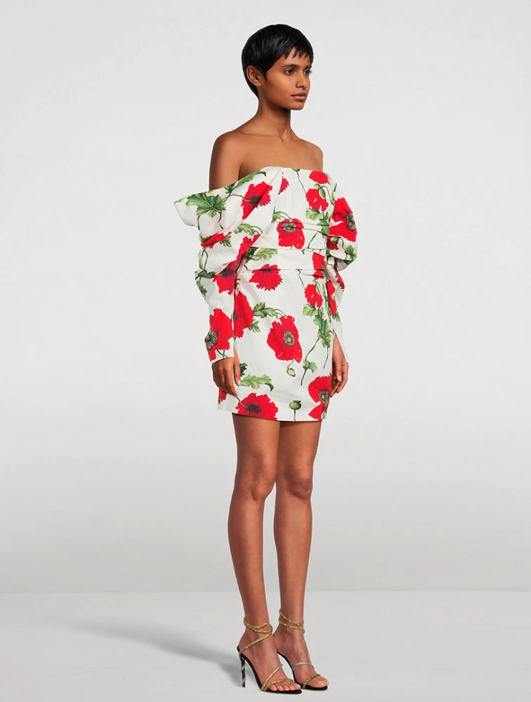 Off-The-Shoulder Cloqué Mini Dress Poppy Print