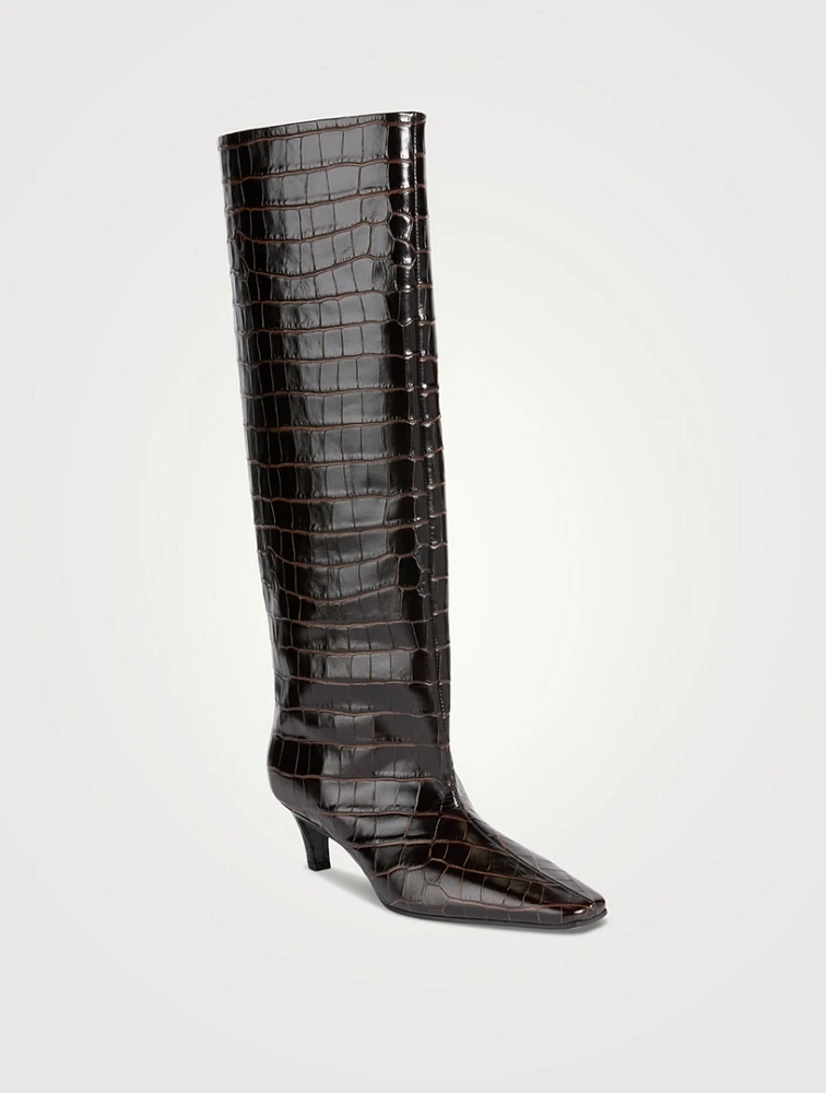 The Wide Shaft Croc-Embossed Leather Knee-High Boots