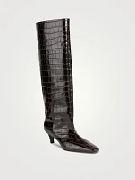 The Wide Shaft Croc-Embossed Leather Knee-High Boots