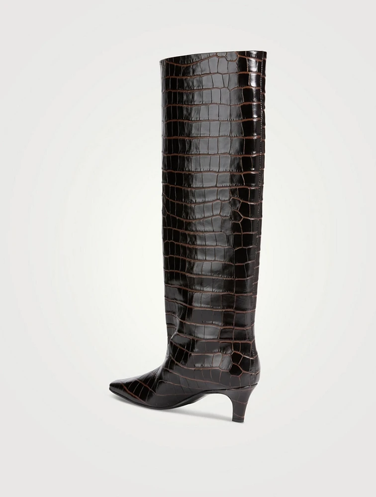 The Wide Shaft Croc-Embossed Leather Knee-High Boots