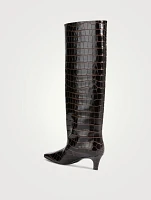 The Wide Shaft Croc-Embossed Leather Knee-High Boots