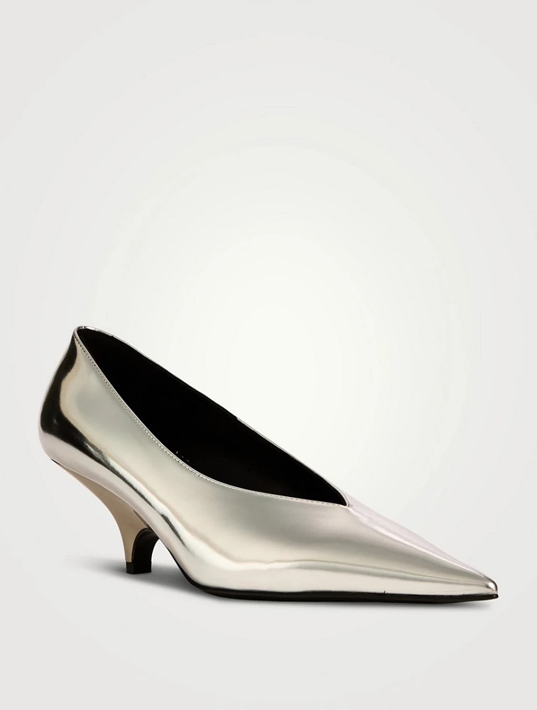 The Wedge-Heel Mirror Leather Pumps