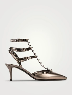 Rockstud Metallic Leather Ankle-Strap Pumps