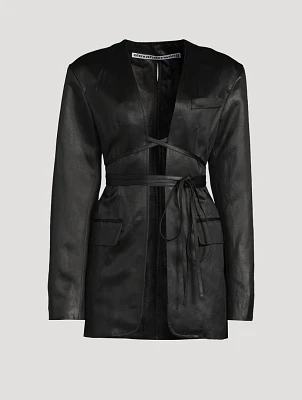 Self-Tie Linen Chintz Blazer