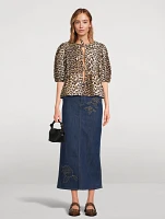 Tie-Front Poplin Blouse Leopard Print