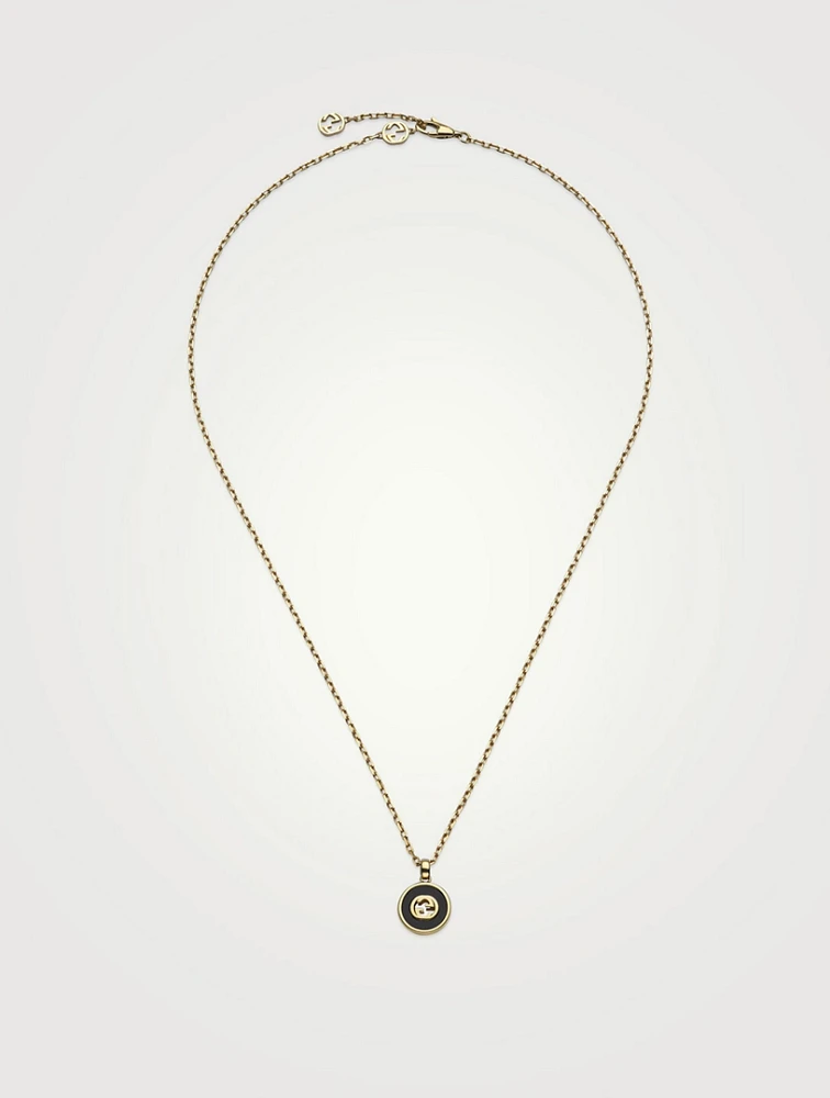 Gucci Interlocking 18K Gold Diamond Chain Necklace With Onyx