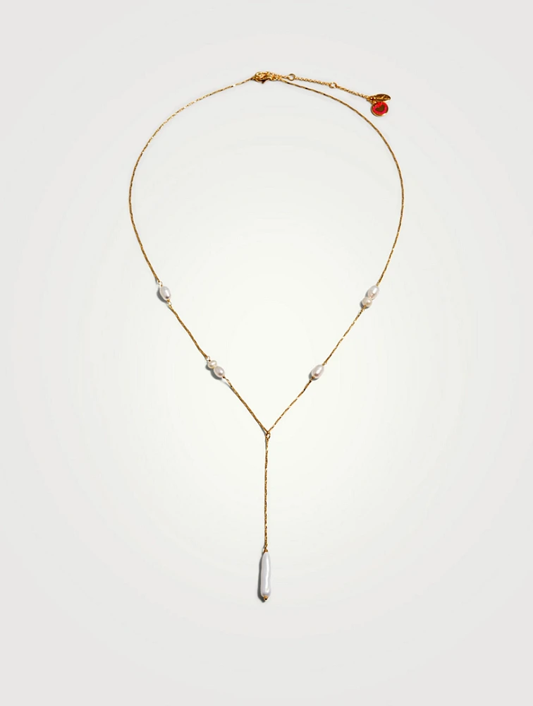 Calla Pearl Lariat Necklace