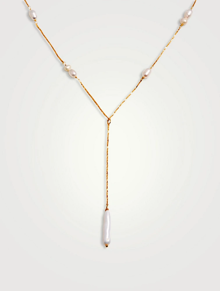 Calla Pearl Lariat Necklace