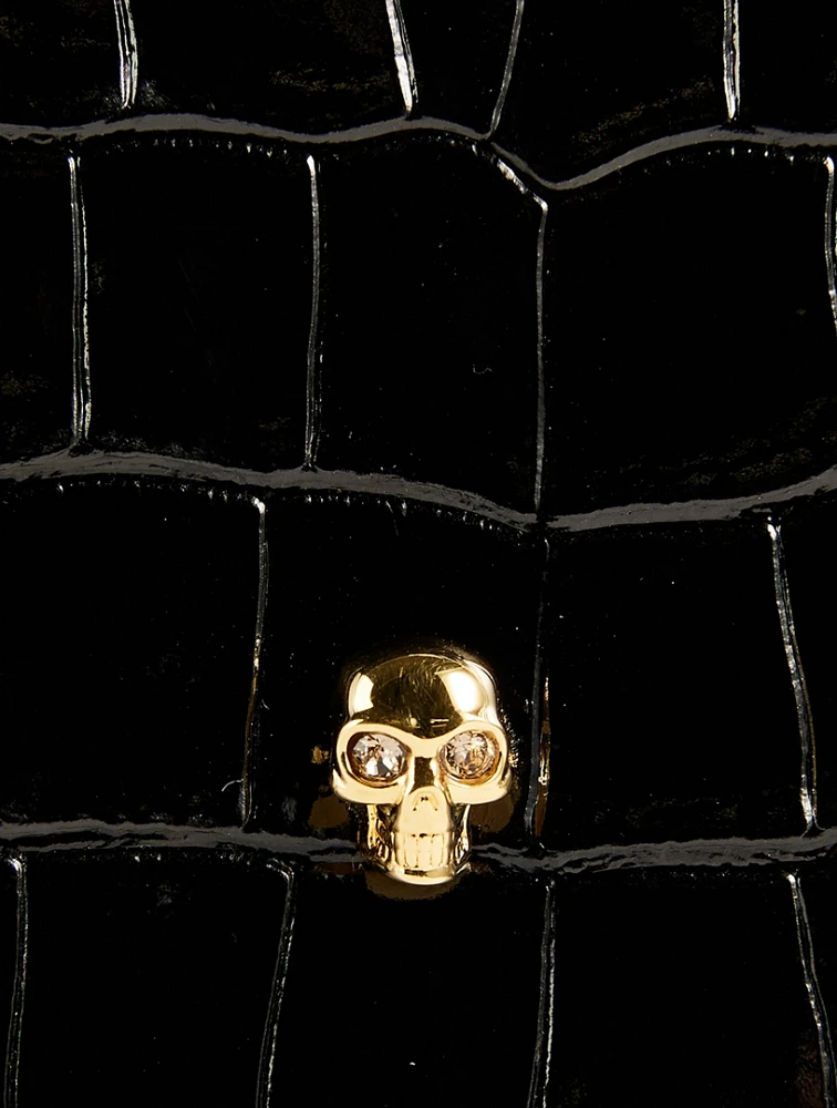 Skull Croc-Embossed Leather Wallet-On-Chain