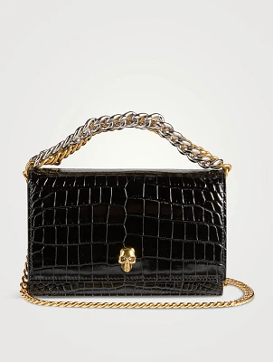 Small Skull Croc-Embossed Leather Bag