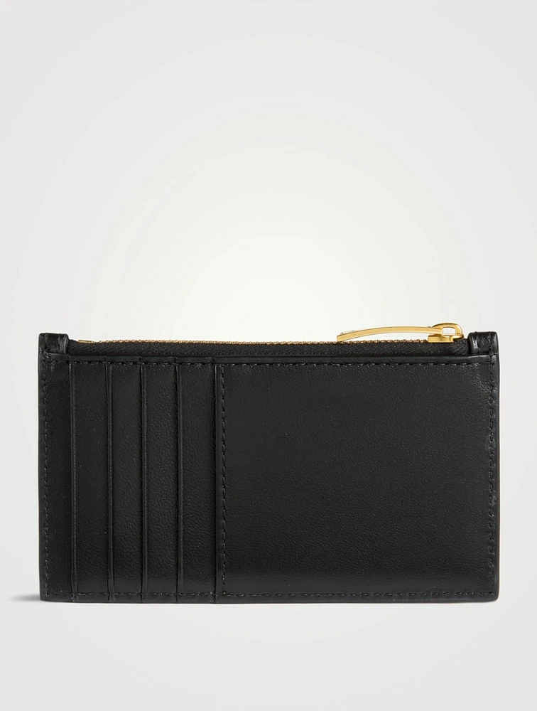 Intrecciato Leather Zip Card Case