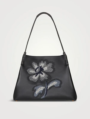 Medium Libra Embroidered Leather Tote Bag