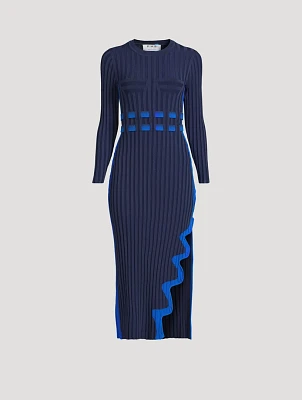 Aster Wavy Rib-Knit Midi Dress