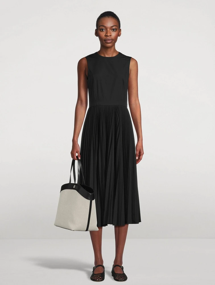 Pleated Poplin Midi Dress