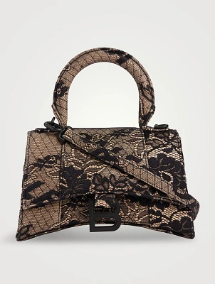 XS Hourglass Lace And Leather Top Handle Bag