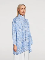 Double Stand Collar Poplin Shirt Hexagonal Tile Print