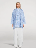Double Stand Collar Poplin Shirt Hexagonal Tile Print