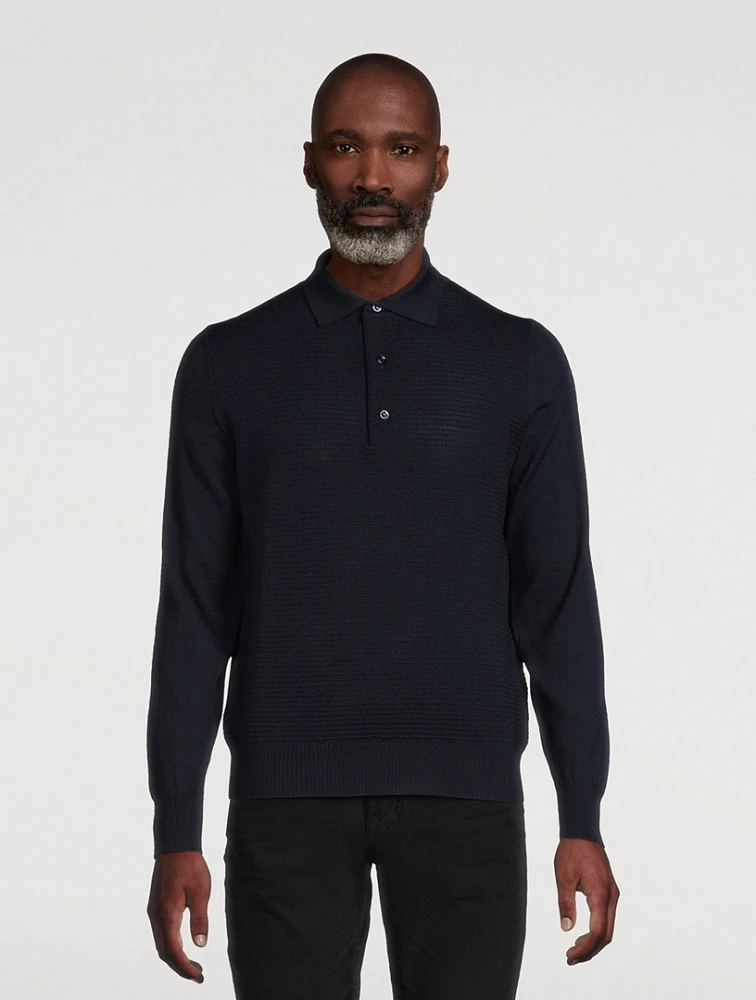 Wool Long-Sleeve Polo Shirt