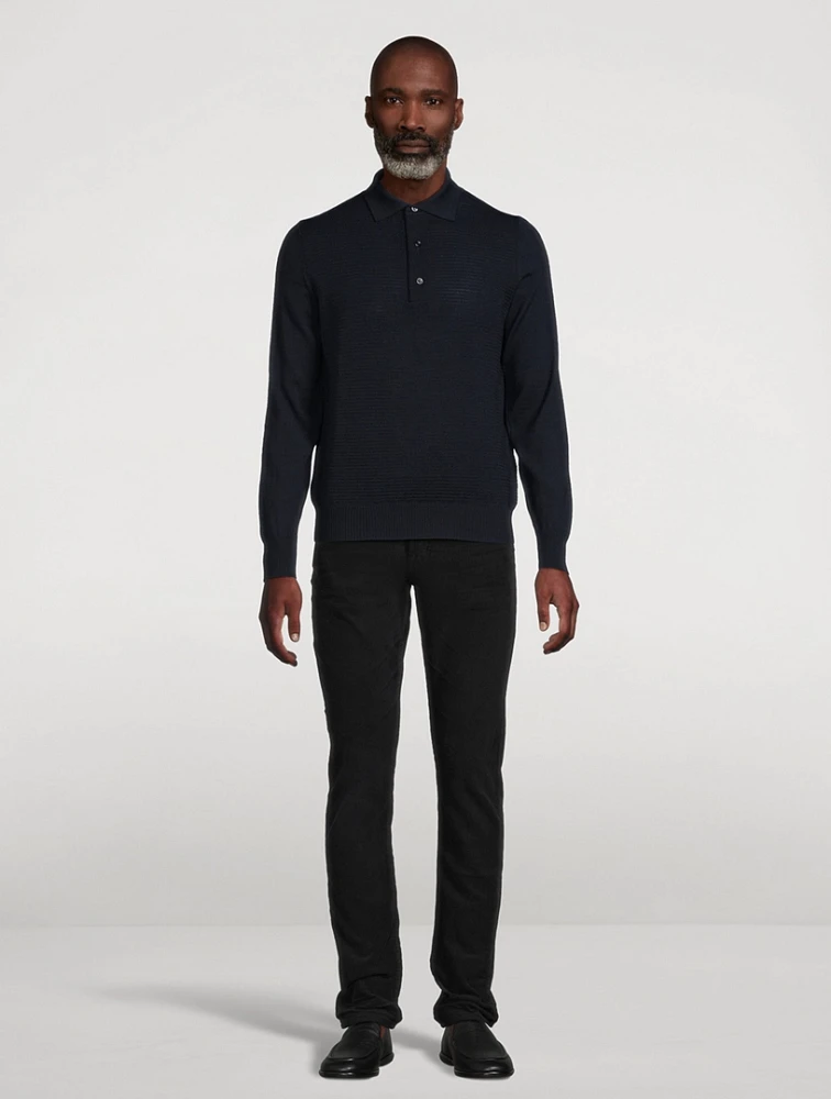 Wool Long-Sleeve Polo Shirt