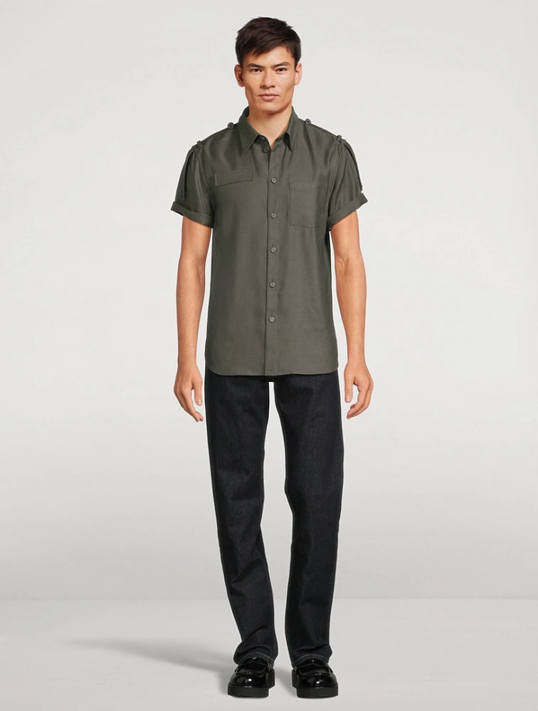 Linen-Blend Short-Sleeve Shirt