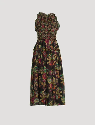 Elea Silk Chiffon Midi Dress Floral Print