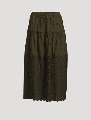 Lucia Eyelet Cotton Midi Skirt