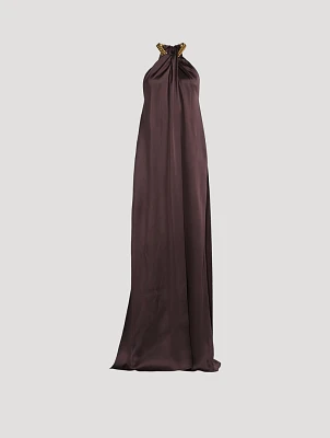 Chain-Trimmed Satin Gown