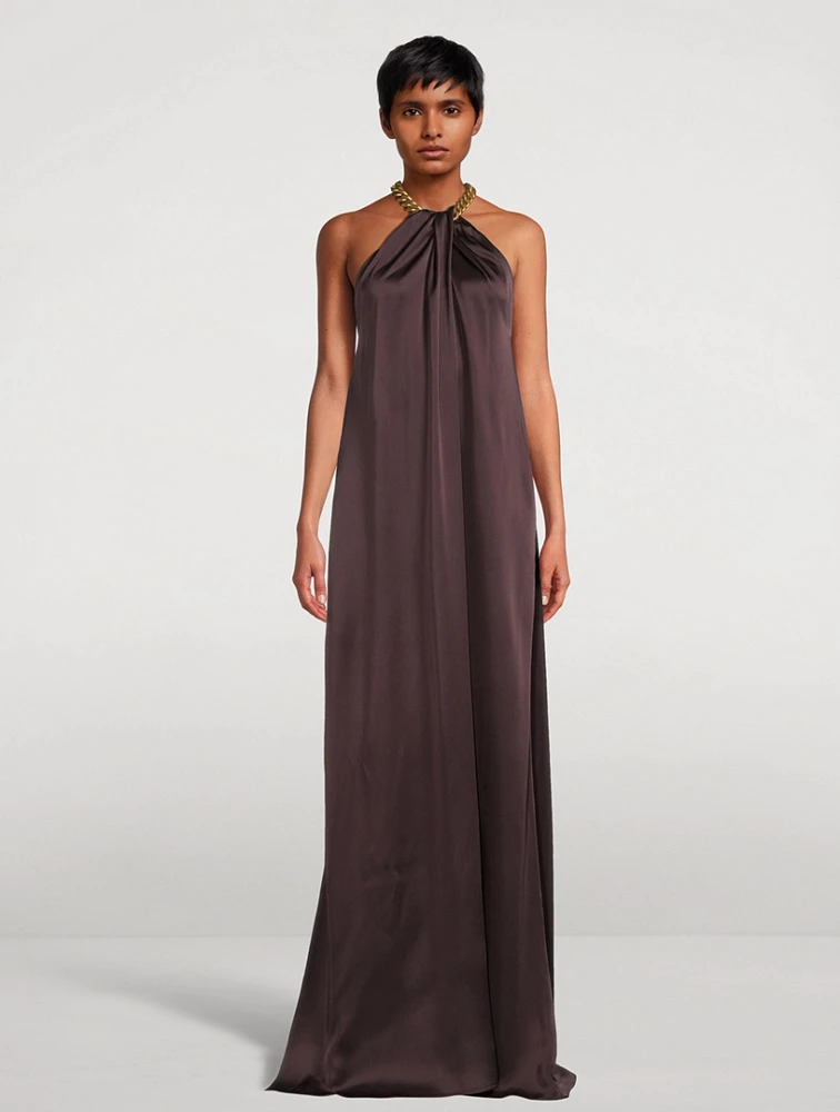 Chain-Trimmed Satin Gown