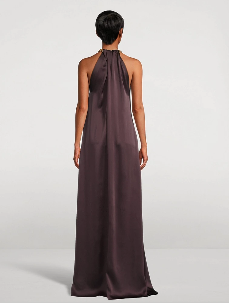 Chain-Trimmed Satin Gown