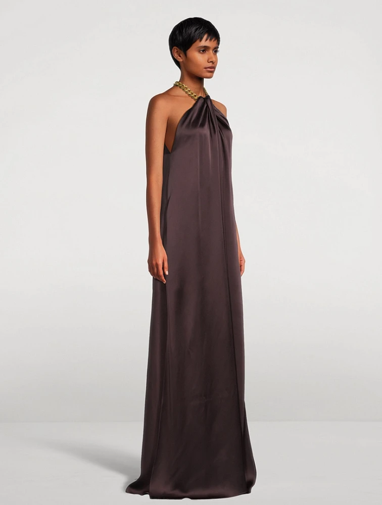 Chain-Trimmed Satin Gown