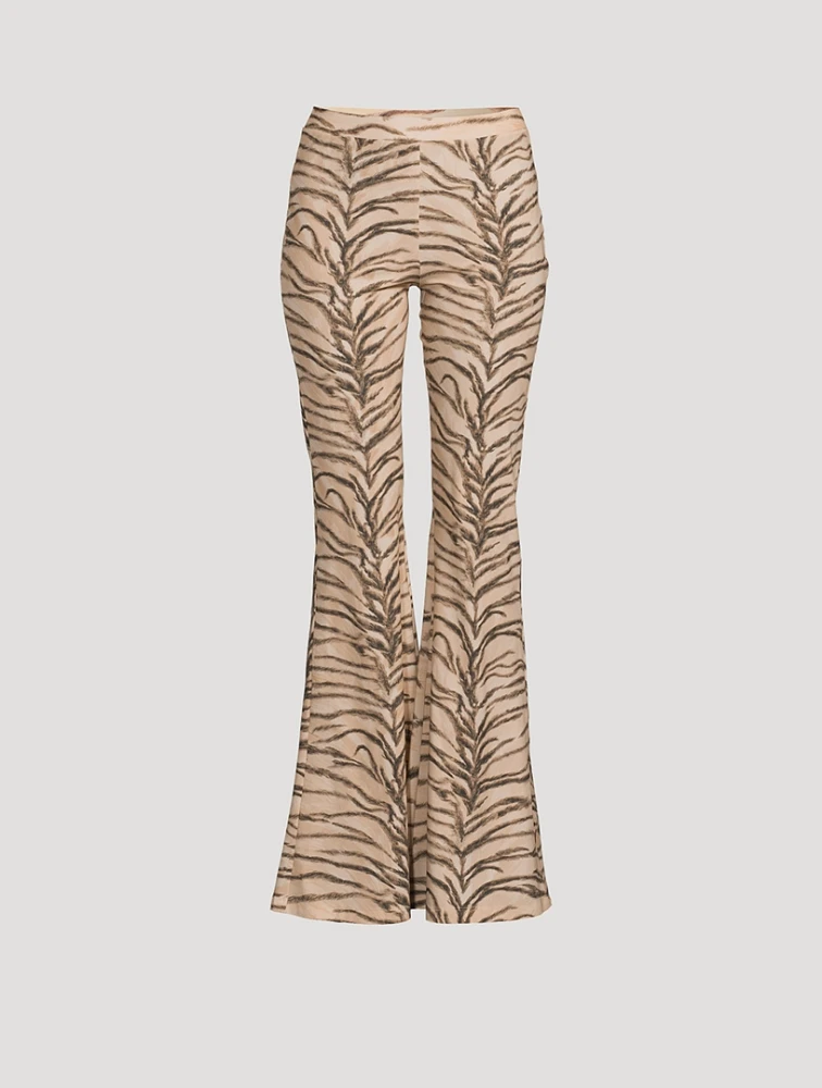 Flared Jersey Trousers Tiger Stripe Print