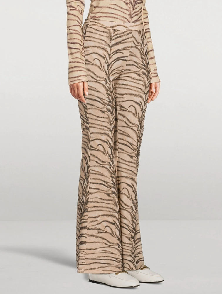 Flared Jersey Trousers Tiger Stripe Print