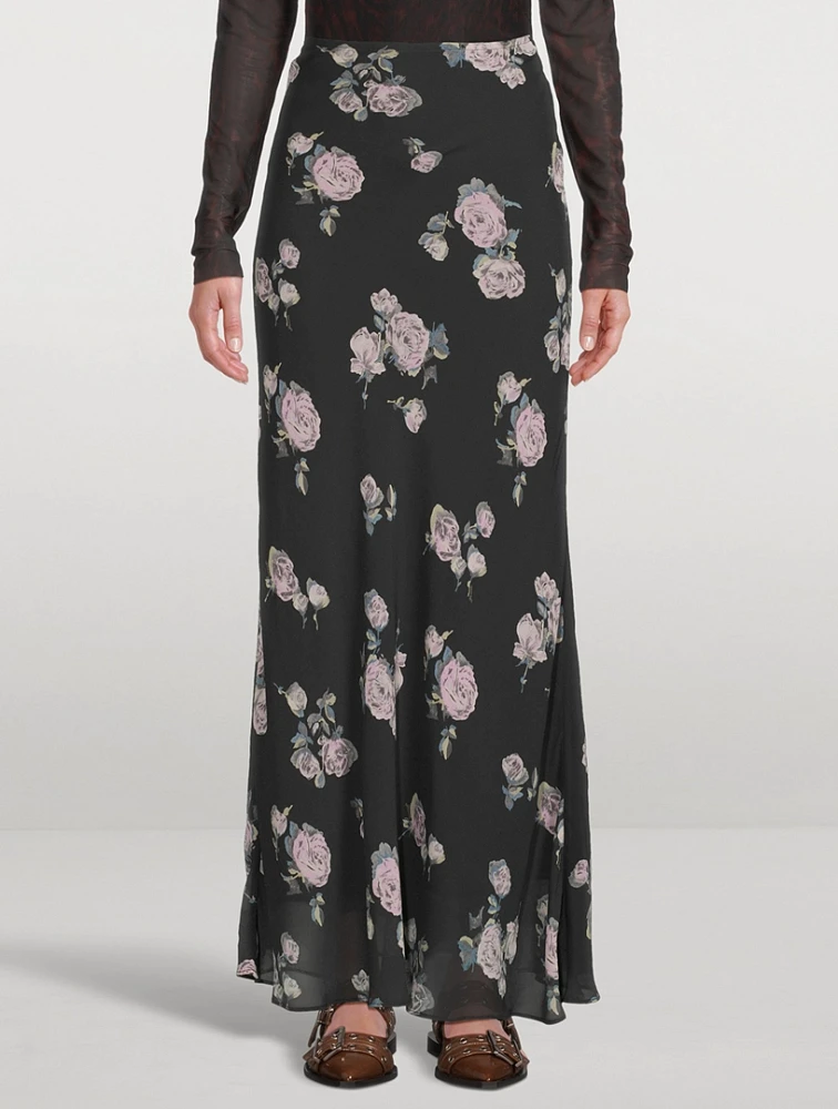 Crêpe Maxi Skirt Floral Print