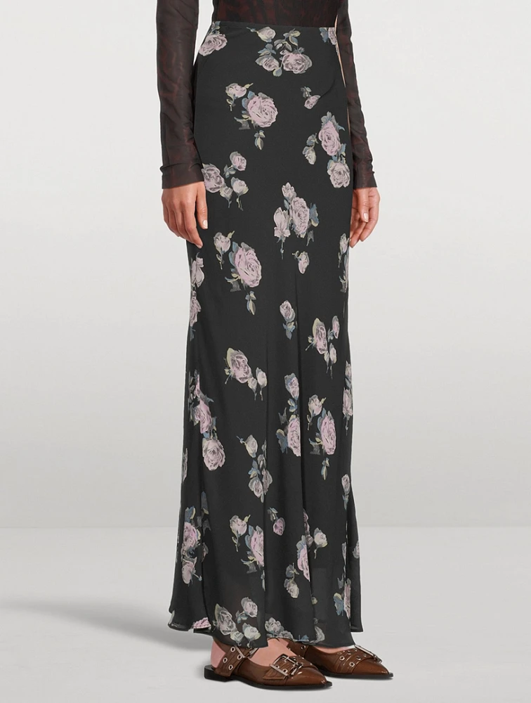 Crêpe Maxi Skirt Floral Print