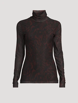 Mesh Turtleneck Animal Print